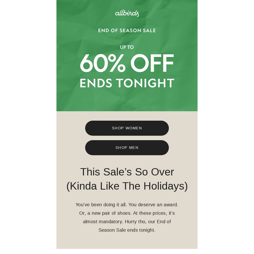 Limited Time: Up to 60% Off Sale, ends tonight