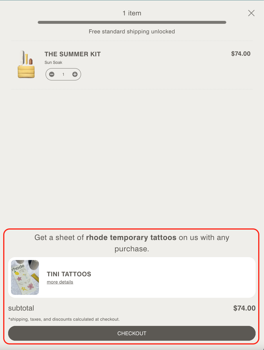 Rhode Skin cart drawer upsell