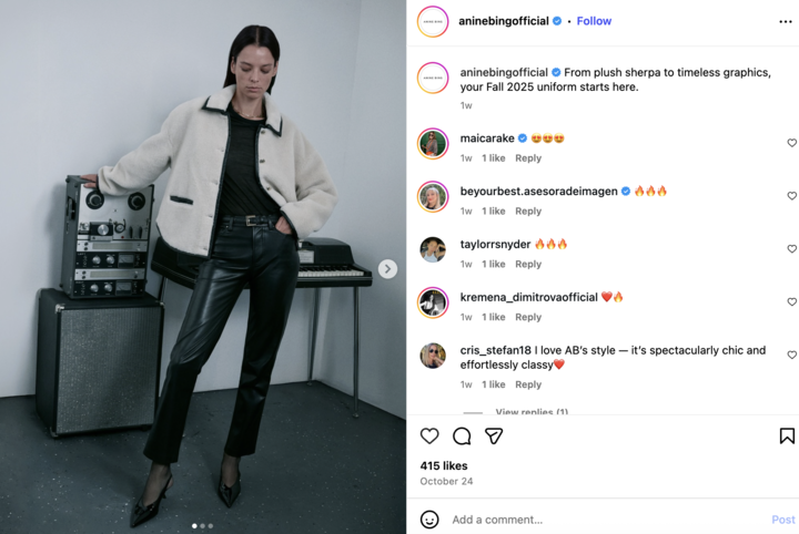 Anine Bing Fall Collection Instagram Post