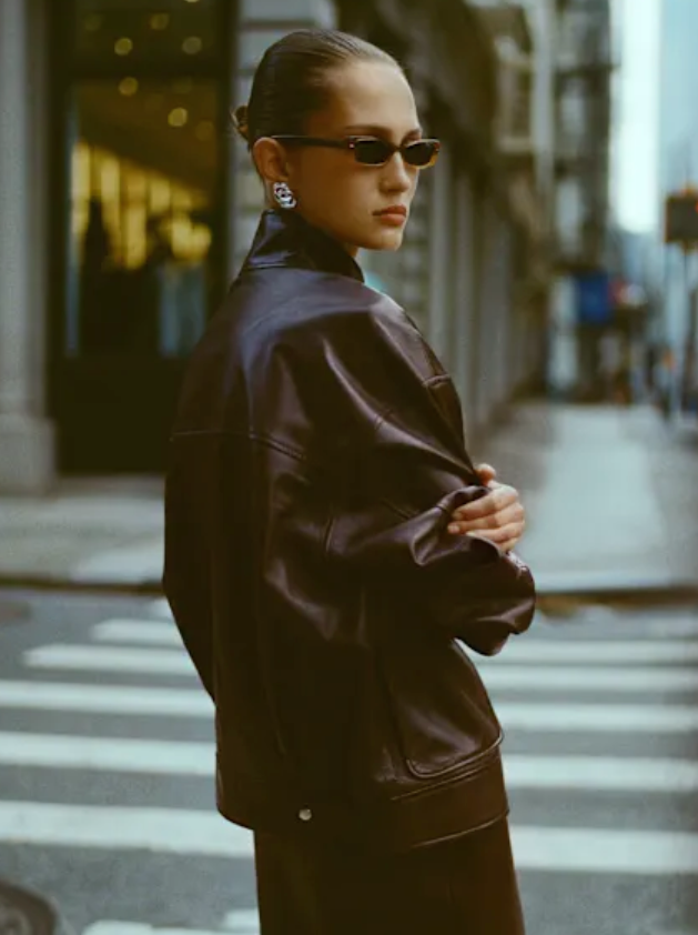 Reformation x Veda Harrison Leather Oversized Bomber