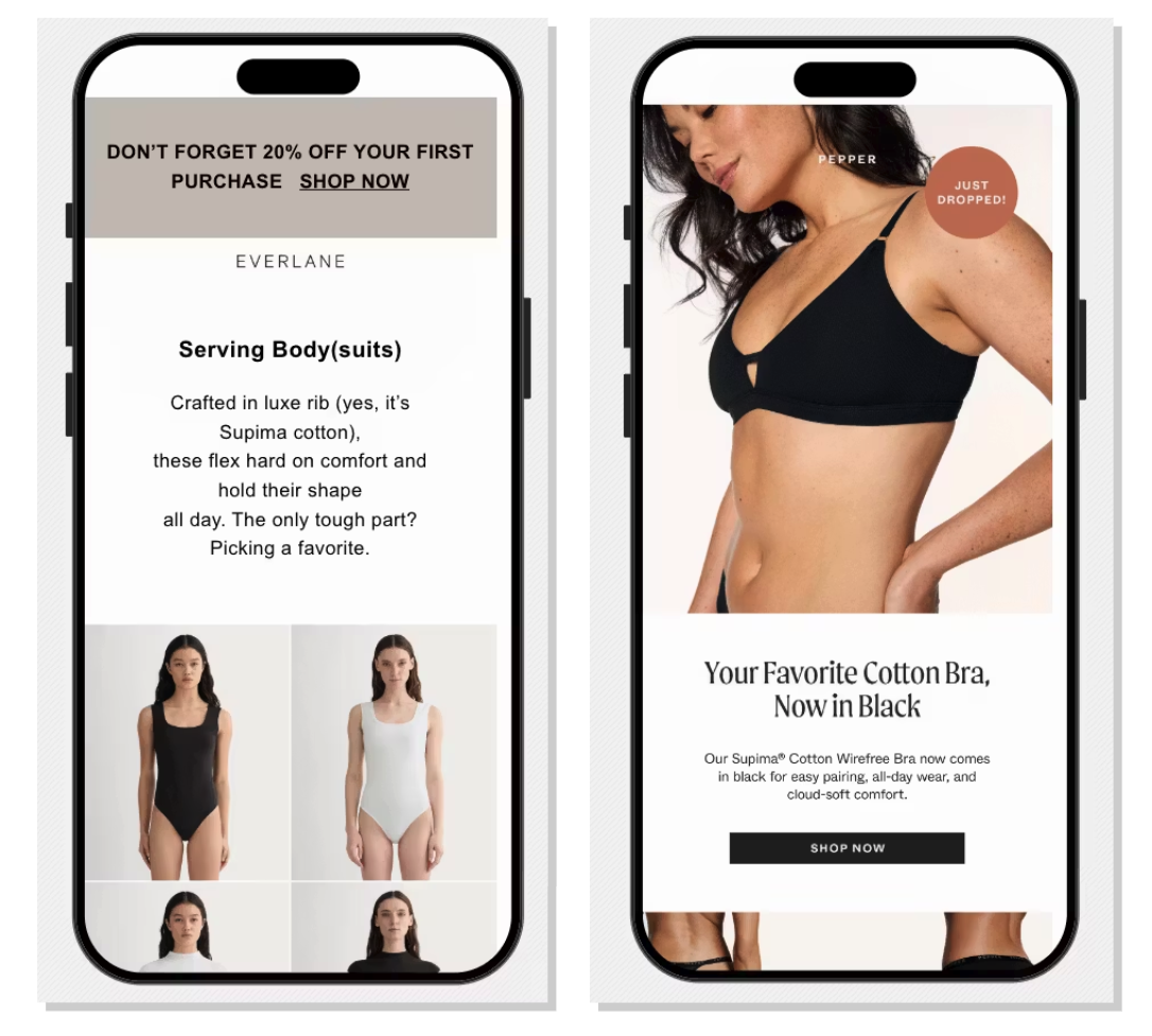 Everlane and Pepper Supima Email Highlights